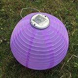 Jimeng　直径30CM　防水　ソーラー発電　提灯　ランタン　イルミネーション　太陽光パネル搭載　和風　折り畳み式　パープル