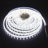 LEDMY楽的美 IP68 強防水 室内外用 3528SMD 300連 正面発光 クールホワイト6000K DC12V 8mm幅 白いベース 5m長さ LEDテープライト