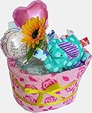 【出産祝い・おむつケーキ】おむつ・おしりふきケーキ　１段　ブライトスターツベビーおもちゃつき　ローズタオル(ライトピンク)