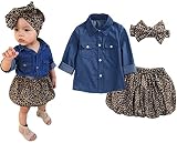 女の子洋服セットデニムシャツトップス+ Leopardショートスカートwithヘッドバンド US サイズ: 6-12 Months カラー: ブルー