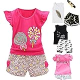 Fabal ツーピース 女の赤ちゃん用 衣料 夏用Tシャツ + ショートパンツ 子供 女の子 カジュアル 衣料 飴柄  US サイズ: 3T