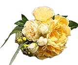 ホームオフィスの装飾用人工偽牡丹とバラの花束 - 黄色