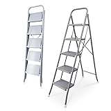 WEIMALL 脚立 5段 折りたたみ 踏み台 耐荷重150kg ステップスツール はしご ステップ台 ステップラダー インテリア ハンドル付き（5段・グレー） STP04GY