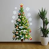 Zooarts 3D View Christmas Tree Snowflake Mural Wall Sticker Removable Vinyl Decals for Kids Room Hom