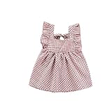 夏ベイビー服 女の子ワンピース 90cm 袖なし Pojour キッズ用かわいいチェック柄のプリーツホルタードレス 子供ギフト 綿 通気