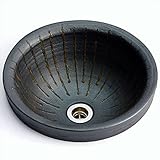 メイク　利休信楽手洗い鉢　30φ　丸埋め込み　黒立紋様　　MA14-30