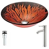Forteシリーズdeco-glass容器シンクであるレッドとブラックwith Fann蛇口でつや消しニッケル