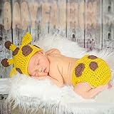 ハンドメイド 0-6ヶ月 撮影写真 ベビー 幼児 セット シカ 帽子+パンツ イエロー 0-8ヶ月に合う 【1点】