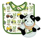 Stephan Baby Down on The Farm Bib and Plush Ring Rattle Gift Set, Cow by Stephan Baby