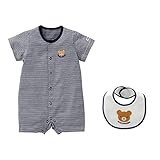 [ミキハウス] MIKIHOUSE 【ミキハウス(ベビー)】 ボーダーショートオール＆スタイセット (70cm・80cm) 44-1302-567 紺 70cm