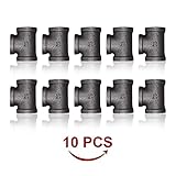 KINGSO 10パック3 /4 "ブラック可鍛性鉄床フランジパイプ継手、Perfect for工業パイプと家具DIY装飾 3/4" Tee