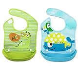 防水ベビーFeeder Bibs Set With Detachable Foodキャッチャー赤ちゃんや幼児のため、折りたたみ式ベビーバケットBibs Boy 。2個のパック
