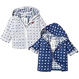 (ネイビー/95cm) ベビー服 男の子 アウター パーカージャケット 長袖 フルジップ 綿100％ 二重織り チェック柄 マリン総柄 袖ロールアップ ヨット刺繍 男児 ベビー