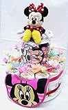 ご出産お祝い＜おむつケーキ＞　可愛いくってボリューム感たっぷりな人気の「２段おむつケーキ」　ディズニーM　(女の子用ミニー）おむつ３０枚使用の豪華版
