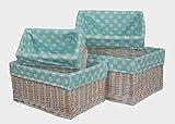 ブルーSpotty LinedウィッカーOpenストレージバスケット Set of 4