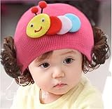 ニット帽 赤ちゃん 3カ月 ～ 4歳 子供ハット かつら ウィッグ 付き 新生児 お洒落 伸縮性がある ヘアバンド ヘアアクセサリー 出産祝い プレゼント 写真小道具, かわいい昆虫 ローズ