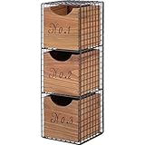 ワイヤー木製ラック3段 スチール/木製 引き出し収納BOX付き BR ブラウン (インテリア家具) 【完成品】