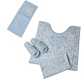 【ライトブルー・普通＆洗浄暖房兼用フタカバー トイレマット 5点セット クリアローズ エレガントなローズ模様 薔薇 ローズ