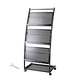 Yescom マガジンラック 3段 キャスター付 おしゃれ 高級感 スリム 薄型 マガジンスタンド パンフレット カタログ 雑誌 収納 鉄 アイロン 金属製 ブラック