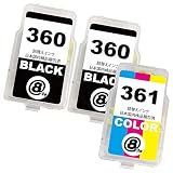 Canon キャノン BC-360BK(顔料ブラック)×2 + BC-361CL(カラー) 【合計3本セット】 最新 互換 《詰め替えインク》 (大容量・1 360 361 BC360 BC361 補充用 純正カートリッジ対応 (対応機種: PIXUS TS5330)【STAR JET製】