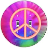 Rikki Knight RND-LSPDBL-116 Peace Sign on Tie Dye Round Design Double Toggle Light Switch Plate, Pea