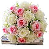 elfishjp 造花 アートフラワー 薔薇 シミュレーション花 インテリア 枯れない花 プレゼント 花材 バラ 手作り ミニローズブーケ（18本）ギフト 室内 パーティー 結婚式ホーム (ホワイト+