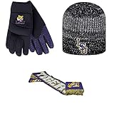 NCAA LSU Tigersグリップ作業グローブSpiritスカーフとLeewardビーニー帽子3パックバンドル