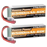 Youme Power 4S Lipoバッテリー、14.8V Lipo 4S 6500mAh 60C、Traxxass Slashh X-Maxx RCバギートラギークローラーモンスターカー用Deans Tプラグ、ヘリコプター、飛行機（2パック）