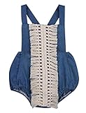 Happyハッピー耳　ロンパース　新生児　ベビー　女の子　夏　ノースリーブ　デニム　ブルー　バックレス　タッセル　フリンジ　可愛い　70　80　90　100 (90)