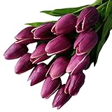 TOOGOO PUチューリップの花ブーケウェディングオフィスホーム装飾、パープルチューリップ量: 10pcs パープル