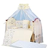 無塗装木製ベビーベッド ロングユース プレイヤード YUBEILE 天蓋蚊帳付 マットレス付 お布団セット付 ガードセット付 3段階調整 (イエロー)