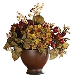 Nearly Natural 4680 Autumn Hydrangea with Round Vase, Multi Color by Nearly Natural