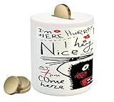 QuirkyコインボックスBank by lunarable、Doodle Ugly Monster Holding Bunch Of Flowers誕生日Congratsパターン、印刷セラミックコイ