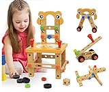 Greencherry 大工さんセット 木製おもちゃ 積み木　組み立て 大工さんのイス 木製ツールボックス　知育玩具　プレゼント　ギフト　52ピース