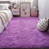 ロングカーペット 140x140cm ふわふわ シャギー タイルマットカーペット 防音 厚手 四季通用 冷房 床暖房対応, 紫色