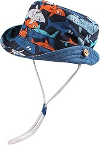 Amazon Co Jp Mocino キッズ帽子ベビーハット男の子サファリハット女の子uvカット赤ちゃんこどもupf50 つば広日焼け止め調節紐付きサメ 恐竜 動物柄夏海遊び 旅行多彩なサメ48センチメートル 服 ファッション小物