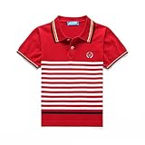 DBL S&M男の子 ポロシャツ ボーイズ ストライプ 夏 トップスシャツ (130, レッド)