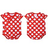Domybest ベビー服 ロンパース 女の子 男の子 新生児 半袖 可愛い ドットパターン コットン 赤 Tシャツ 出産祝い 超柔らかい 普段着 春 夏 0-3ヶ月