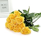 Kingdetector 黄色 高品質 ローズ バラの造花 ブーケ インテリア 本物 きれい 結婚式 お祝い (48pcs)