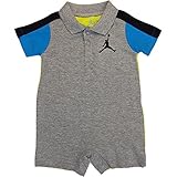 NIKE(ナイキ)エア・ジョーダン Air Jordan 男の子用黒x青スリーブグレーx黒エアジョーダンジャンプマン刺繍ロゴ入り半袖襟付きポロロンパース [並行輸入品]