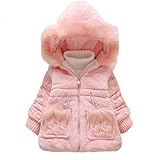 POTOJP 子供用コットンコート 女児 暖かい 毛糸袖 毛皮オーバー ガルズ ポケット付け オシャレ キッズ衣装 パーティー 日常生活 カジュアル (100, ピンク)