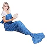 マーメイドテールブランケット、Kysonマーメイドかぎ針編み子供大人用ブランケット、すべてのシーズンSleepingバッグハロウィーン感謝祭クリスマスギフト Adult Scale ブルー MRYL0