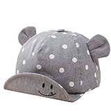 B-PING 帽子　キッズ 男の子 女の子　兼用　サイズ調整 可能　野球帽　ベビー帽子　お耳付き　笑顔柄　水玉　鳥打ち帽子　可愛い帽子　お出かけ (ライトグレー)