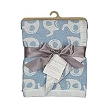 Living Textiles Muslin Textured Blanket ・?・ Blue Elephant ・?・ Double-Layered Muslin, Premium Cotton 