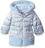 London Fog Baby Girls' Matte Shimmer Satin Faux Fur Bottom and Hood Jacket Blue 18 Months [並行輸入品]