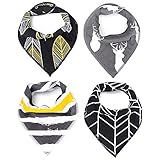 MKONY Baby Bandana Drool Bibs with 2 Snaps,Gold & Gray Set,Soft Absorbent Cotton, Cute Baby Gift for