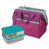 Insulated Carrier with 8 Piece Interlockers Food Container Set (Magenta and Mint) by Arctic Zone