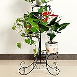ヨーロッパスタイルのアイアンフラワーラックマルチレイヤー屋内および屋外の植物棚バルコニーリビングルームフラワーポットディスプレイスタンドフロアタイプ ( 色 : ブラック )