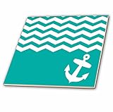 3dRose ct_120204_1 Turquoise and White Chevron with Nautical Anchor Sailor Zigzag Pattern Waves Teal