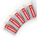 (5, White) - STABILO Legacy Large White Eraser Plastic Rubber Erasers [Pack of 5 Erasers]